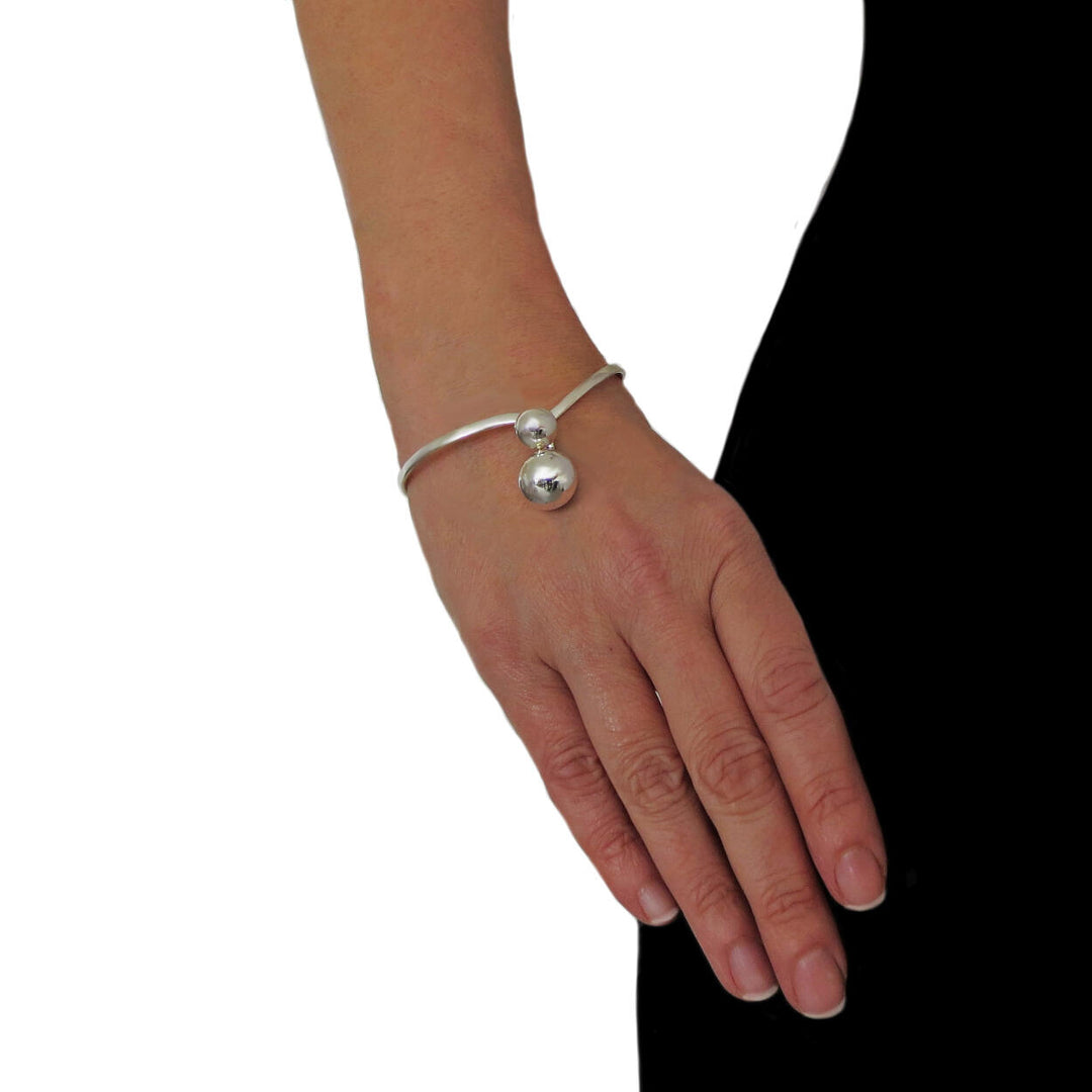Double Ball Bead 925 Sterling Silver Fitted Twisted Bracelet Cuff Gift Boxed