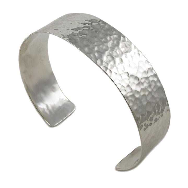 Wide Hand Hammered 925 Sterling Silver Cuff Bracelet
