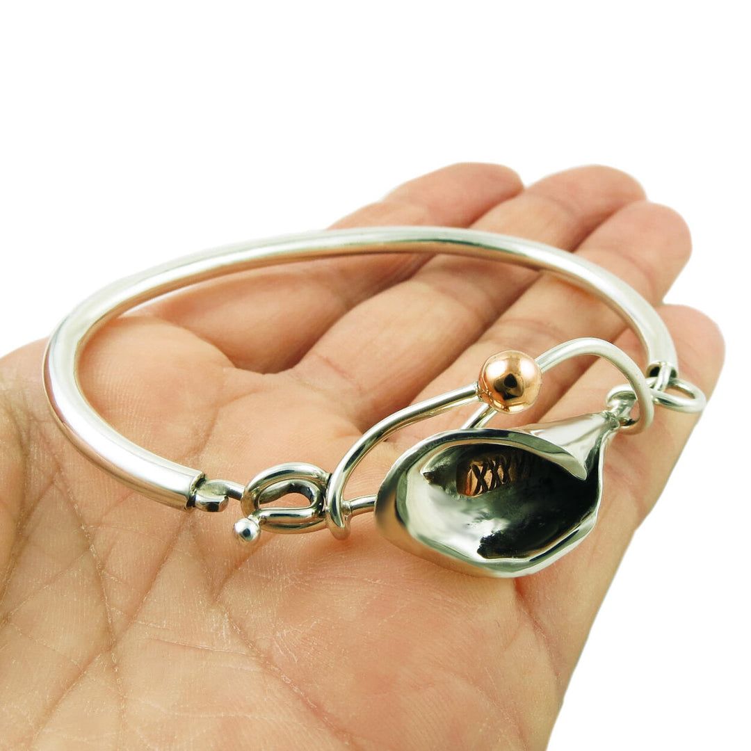 Calla Lily Flower 925 Sterling Silver and Copper Bracelet Cuff