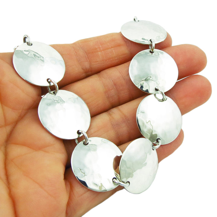 Handmade Women's Sterling Silver Circle Link Bracelet