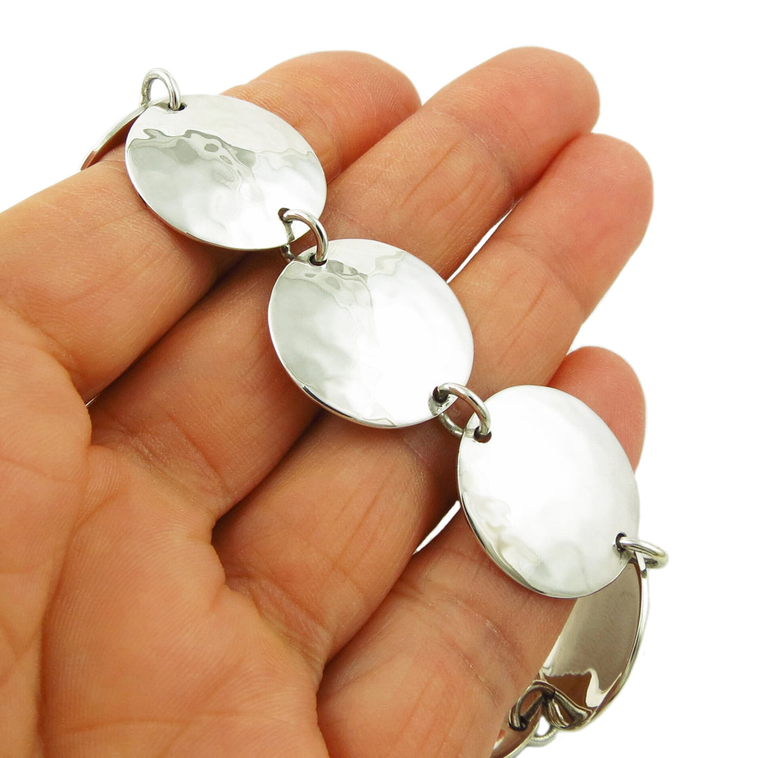 Handmade Women's Sterling Silver Circle Link Bracelet