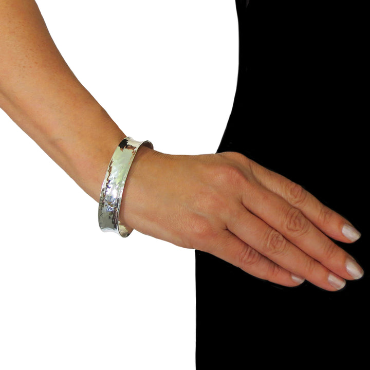 Wide 925 Sterling Silver Hand Hammered Bracelet Cuff