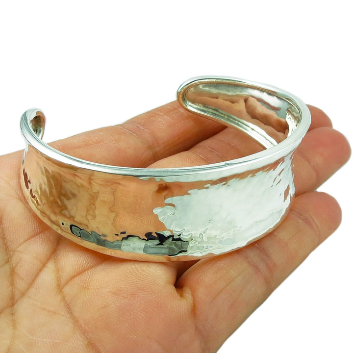 Wide Sterling Silver Hammered Bracelet Cuff
