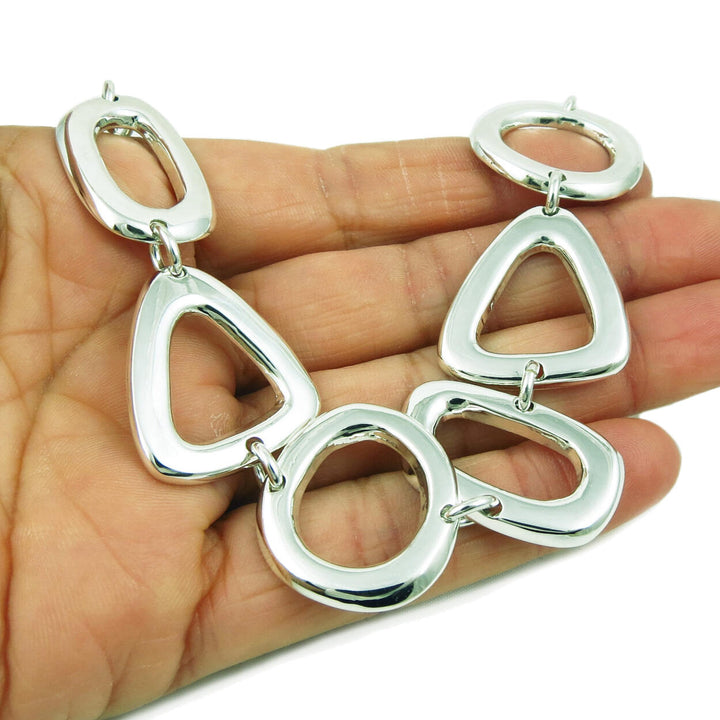 Wide Polished 925 Sterling Silver Circle Triangle Oval Geometric Bracelet