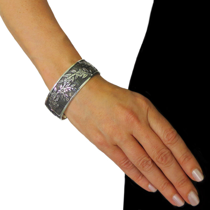 Designer Maria Belen Taxco Sterling Silver Flower Bracelet Cuff