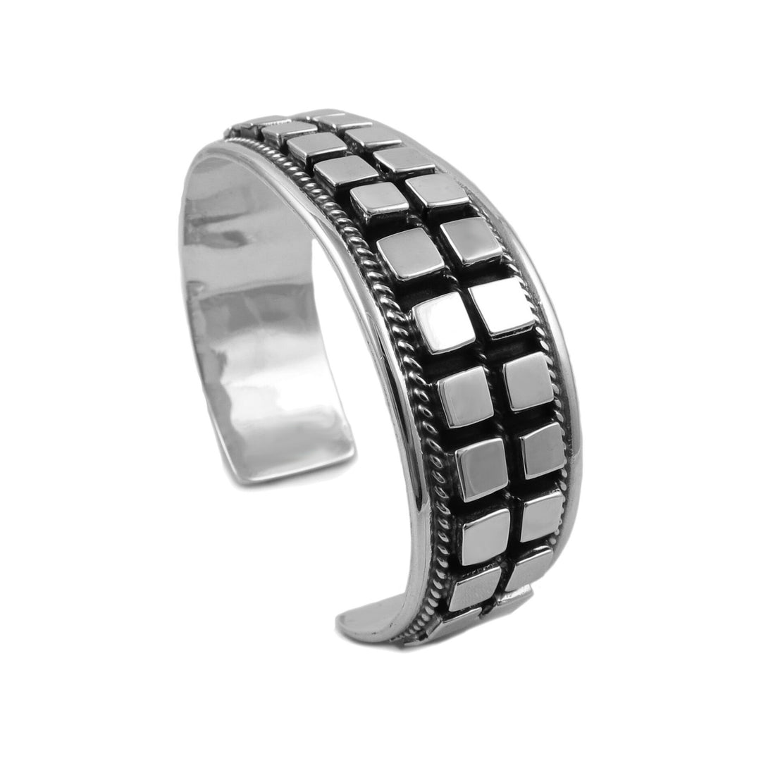 Modern Cube Solid Hallmarked Sterling Silver Bracelet Cuff for Women