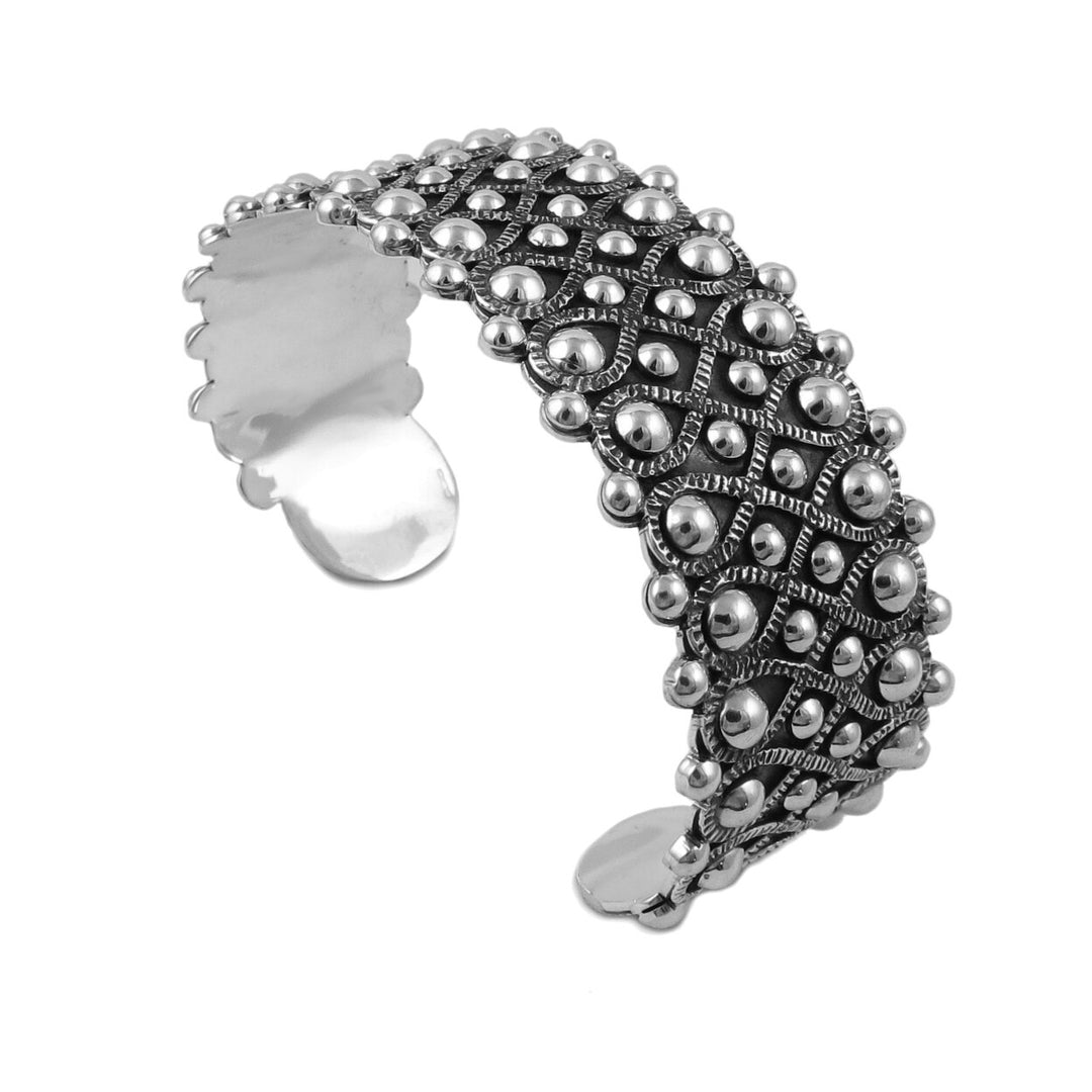 Ball Bead Hallmarked Deco 925 Sterling Silver Bracelet Cuff