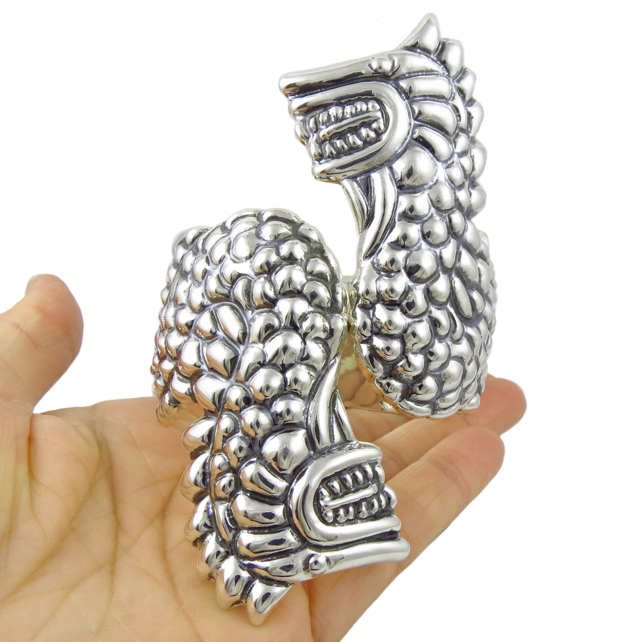Large Serpent Sterling Silver Taxco Bracelet Clamper Cuff
