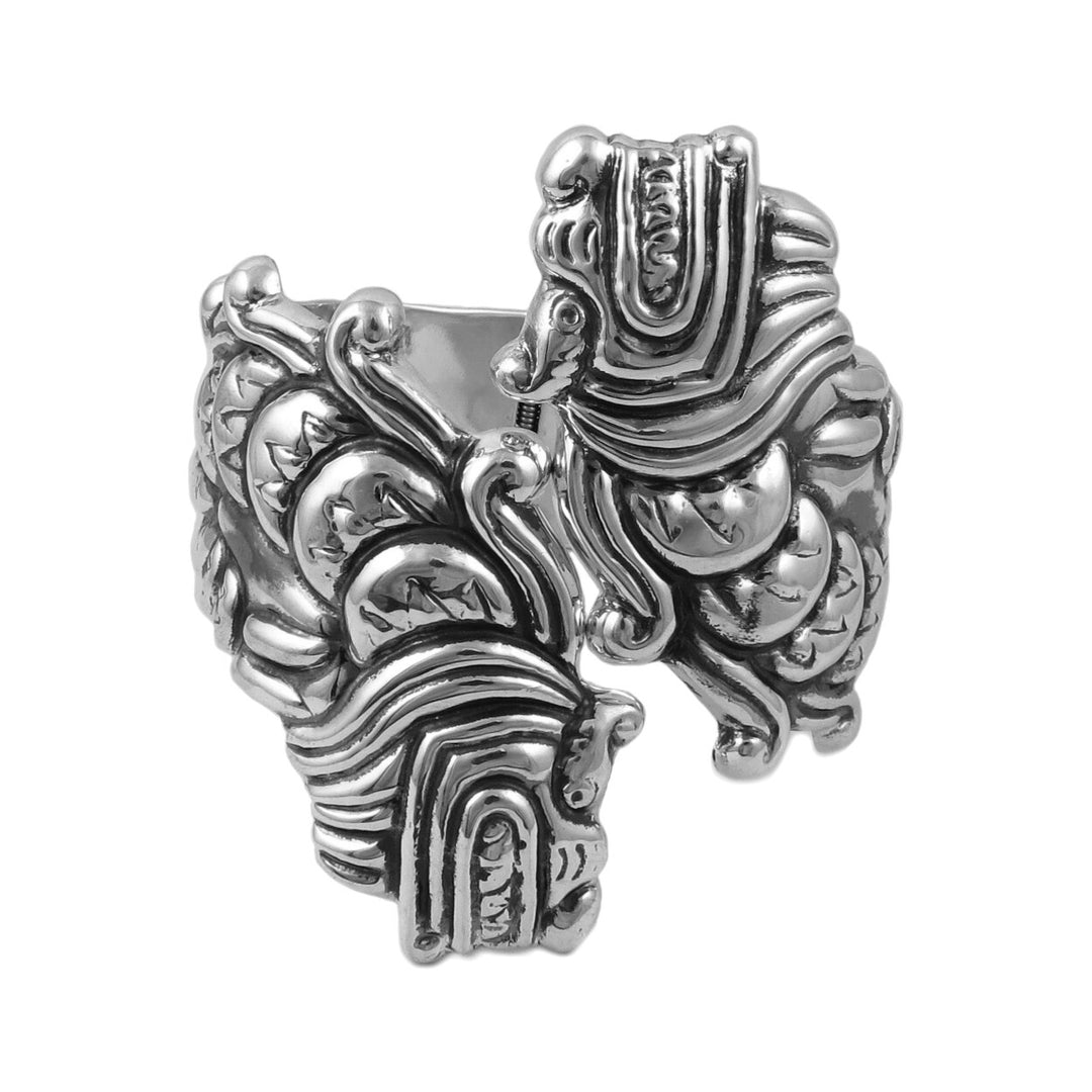 Large Serpent Dragon Taxco Clamper Cuff 925 Sterling Silver Bracelet