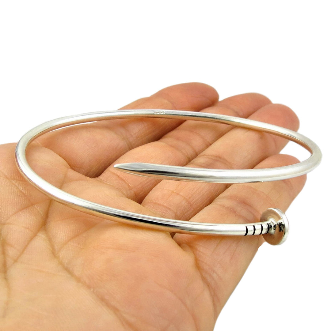 Large Sterling Silver Flat Head Nail Bracelet