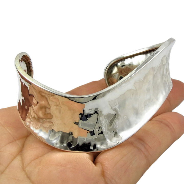 Shaped Sterling Silver Hammered Bracelet Cuff