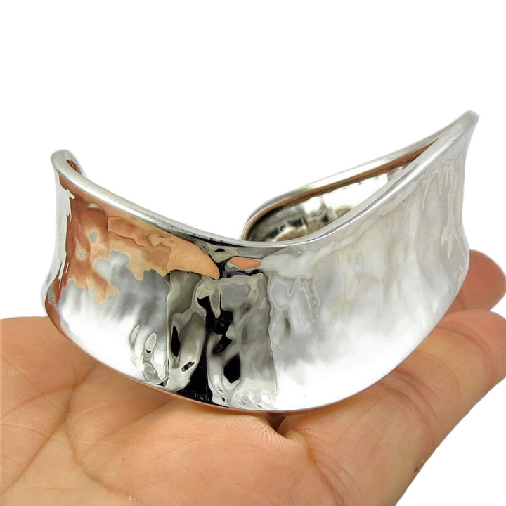 Shaped Sterling Silver Hammered Bracelet Cuff