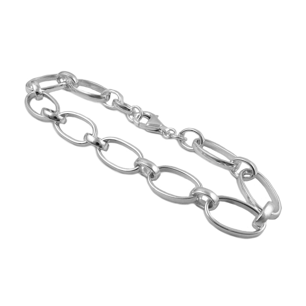 Unique UK hallmarked 925 sterling silver oval link chain bracelet on a white background.