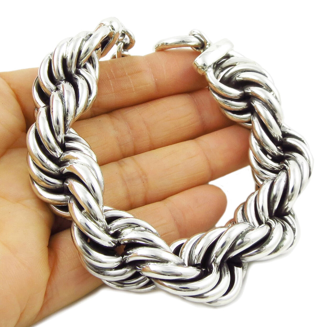 Chunky Hallmarked 925 Sterling Silver Twisted Rope Chain Bracelet