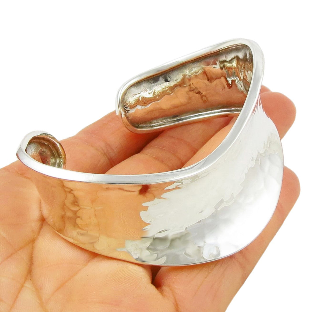 Hallmarked 925 Sterling Silver Hand Hammered Bracelet Cuff