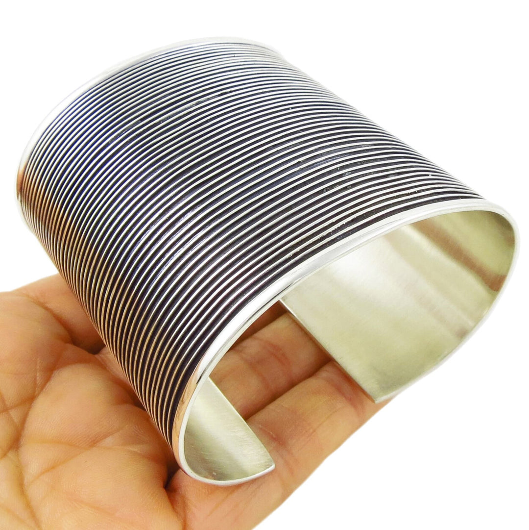 Wide Maria Belen Taxco 925 Sterling Silver Bracelet Cuff
