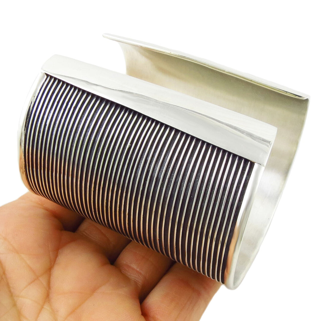 Wide Maria Belen Taxco 925 Sterling Silver Bracelet Cuff