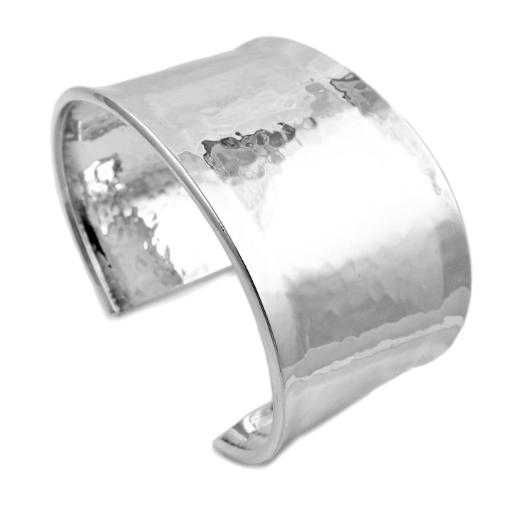 Wide 925 Sterling Silver Hammered Bracelet Cuff