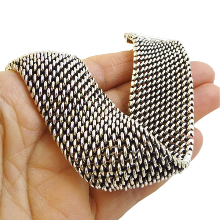 Heavy 925 Sterling Silver Woven Chain Bracelet