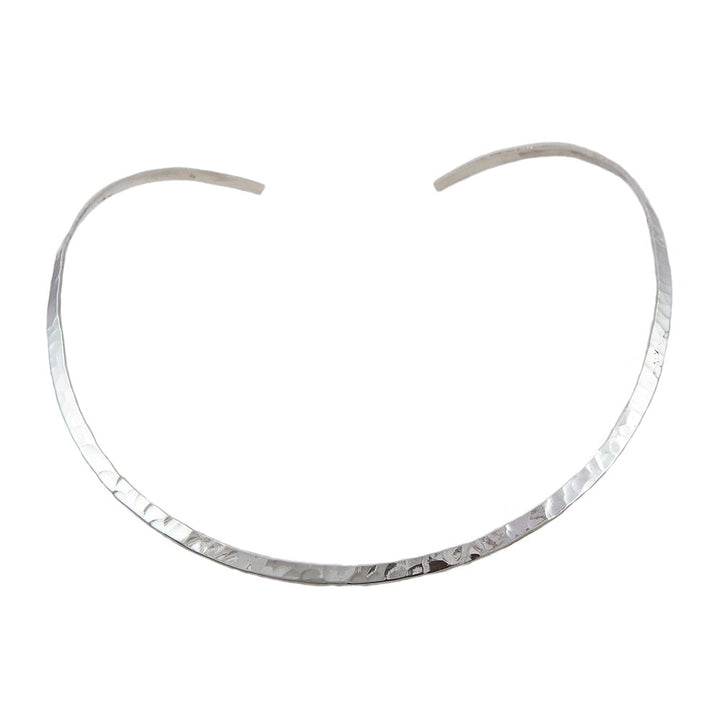 Solid 925 Hand Hammered Sterling Silver Choker Necklace Torc