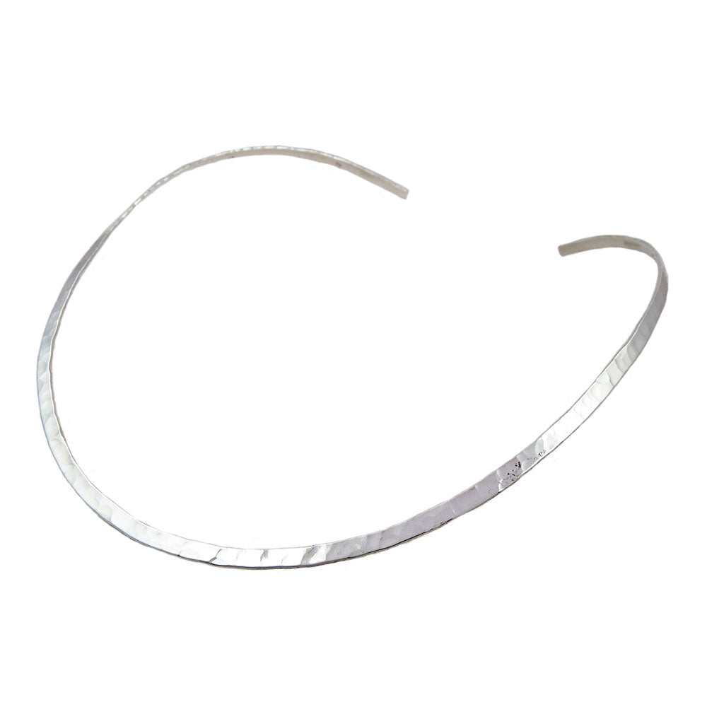 Solid 925 Hand Hammered Sterling Silver Choker Necklace Torc