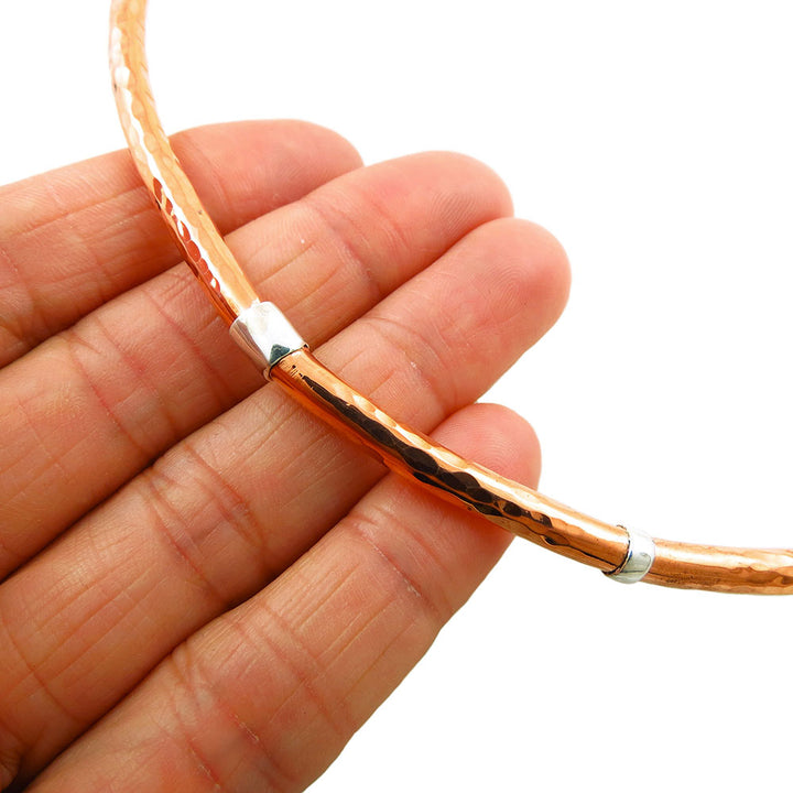 Solid Hand Hammered Copper and Silver Choker Necklace