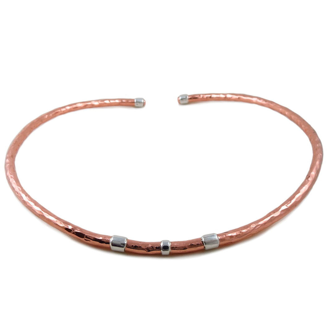 Solid Hammered Copper and 925 Silver Choker Torc