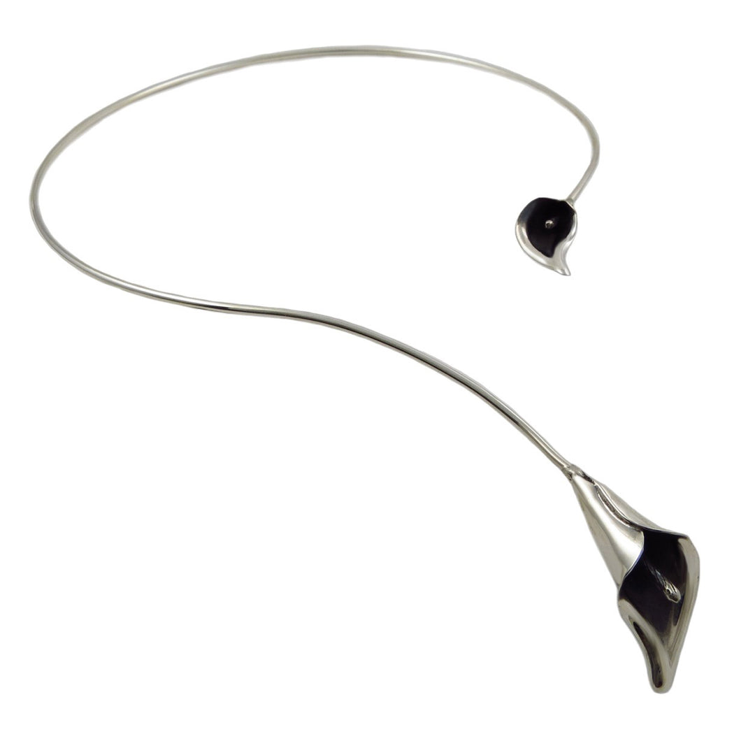 Large Calla Lily Flower 925 Sterling Silver Choker Torc Necklace