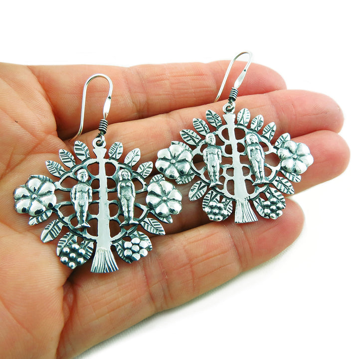 Adam and Eve Tree of Life Large 925 Taxco Sterling Silver Earrings
