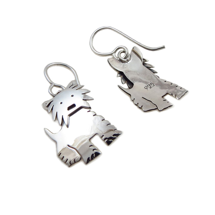 Terrier Dog 925 Sterling Silver Dangle Earrings