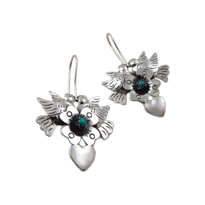Lovebirds 925 Sterling Mexican Taxco Silver Maria Belen Bird Earrings