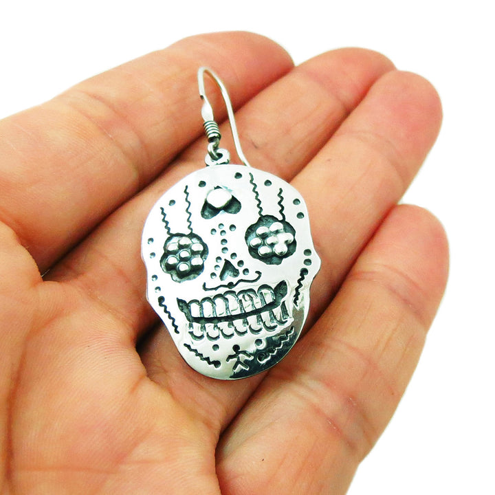 Mexican Day of the Dead 925 Sterling Silver Sugar Skull Earrings for Women