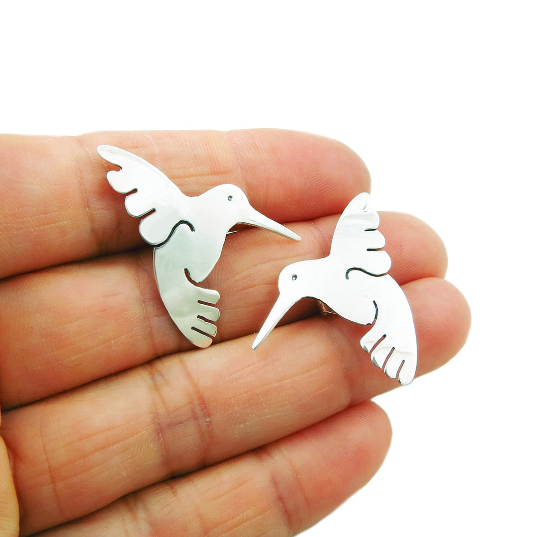 Solid Sterling Handmade 925 Silver Hummingbird Earrings