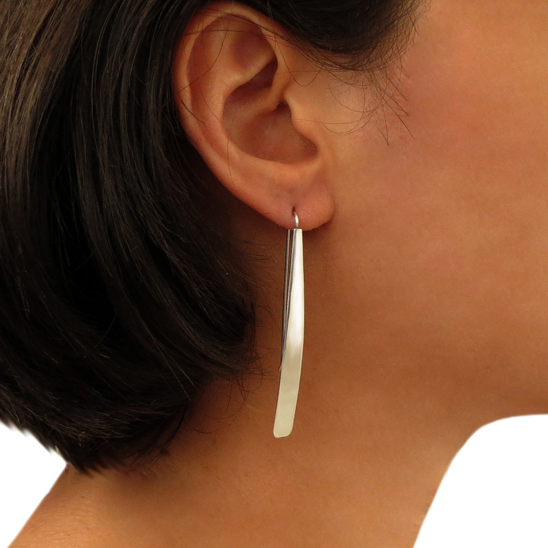 Long 925 Sterling Silver Stick Drop Earrings