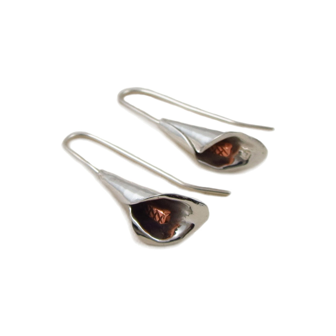Sterling Silver and Copper Calla Lily Flower Earrings