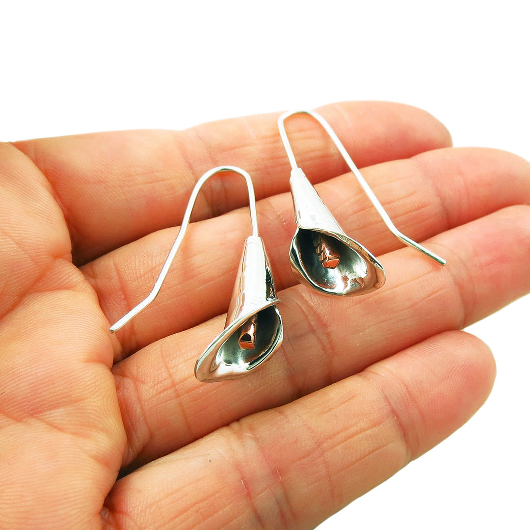 Sterling Silver and Copper Calla Lily Flower Earrings