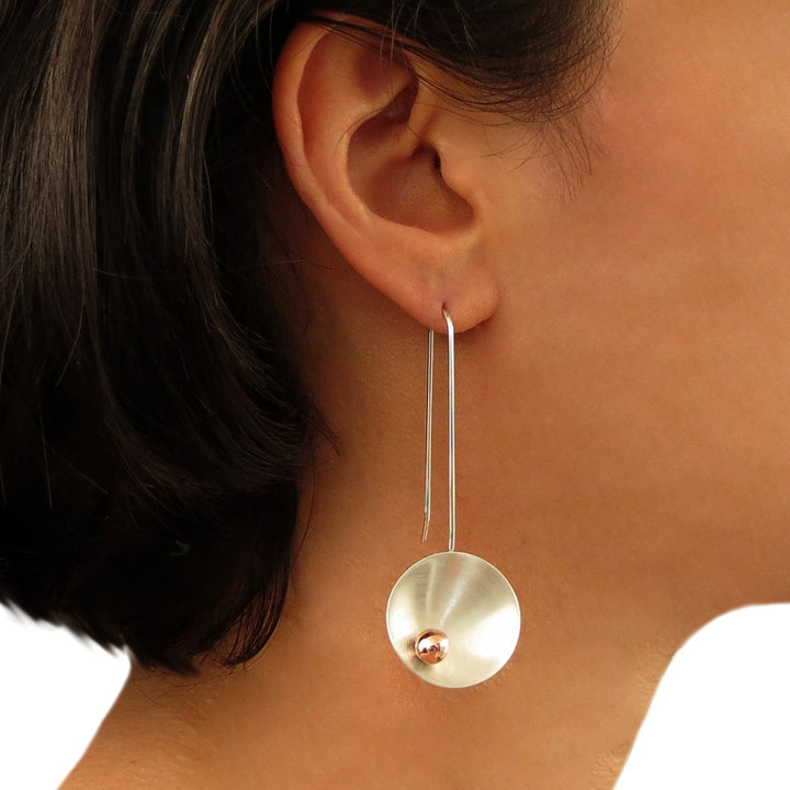 Long 925 Silver and Copper Brushed Satin Earrings