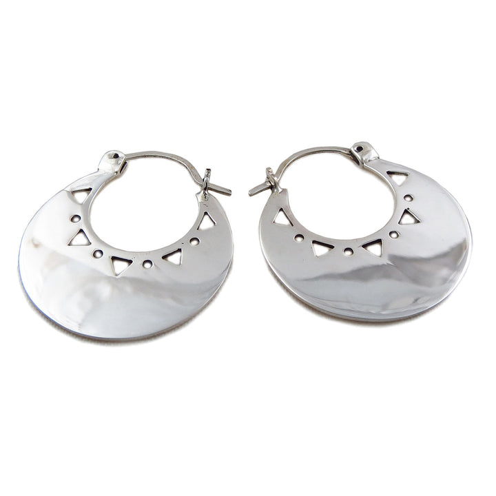 Large 925 Polished Sterling Silver Creole Hoop Earrings
