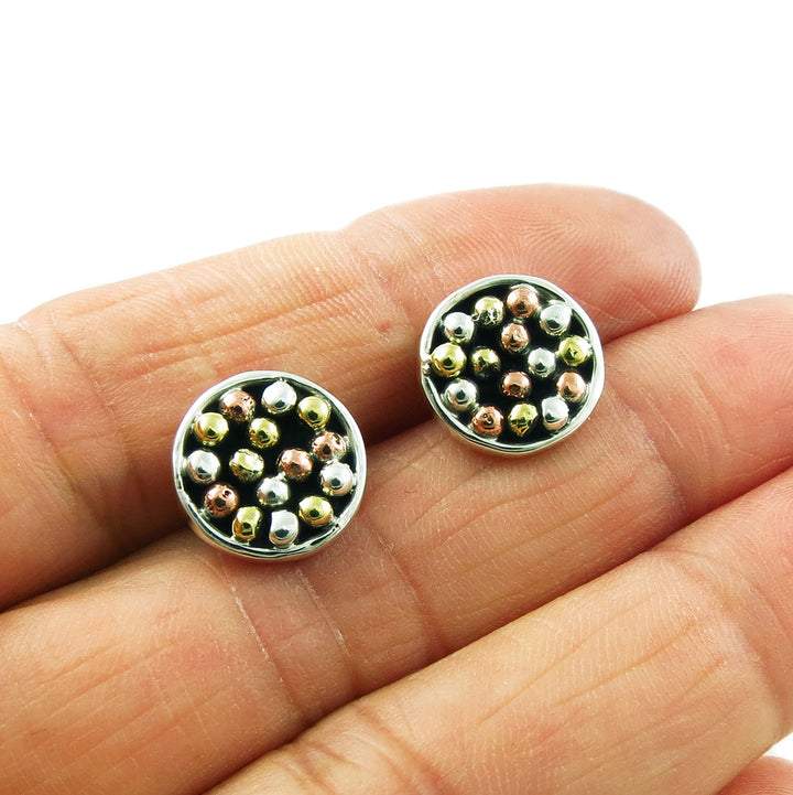 Mixed Metal 925 Silver and Copper Circle Stud Earrings