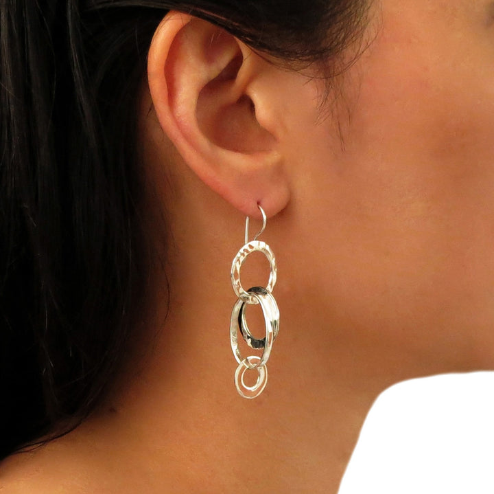 Long 925 Sterling Silver Designer Multi Circle Drop Earrings