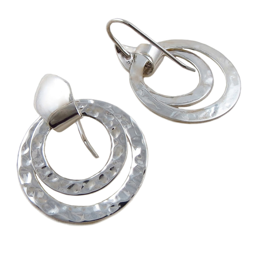 Handmade Circle 925 Sterling Silver Hammered Hoop Earrings