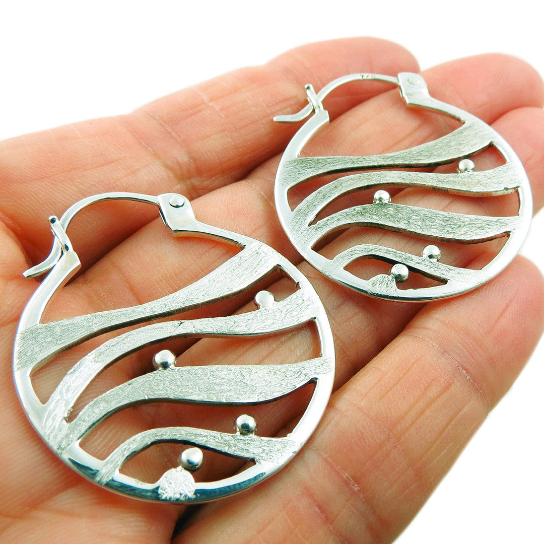925 Brushed and Polished Sterling Silver Guillermo Arregui Circle Earrings