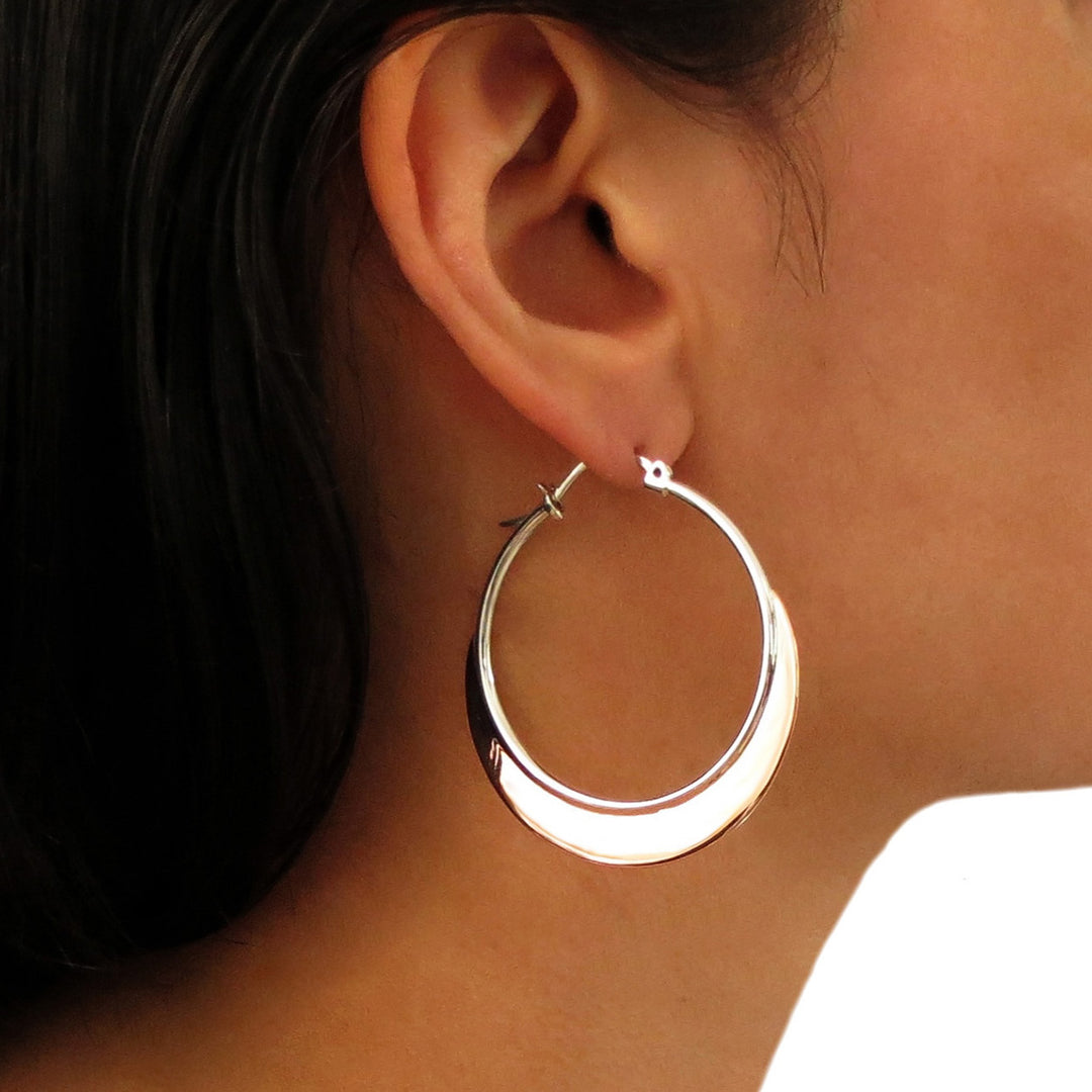 Large Silver and Polished Copper Creole Hoops Earrings