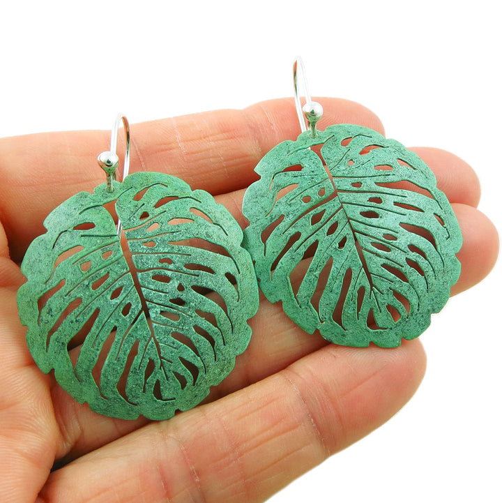 Large Handmade Solid Copper and 925 Silver Leaf Design Earrings