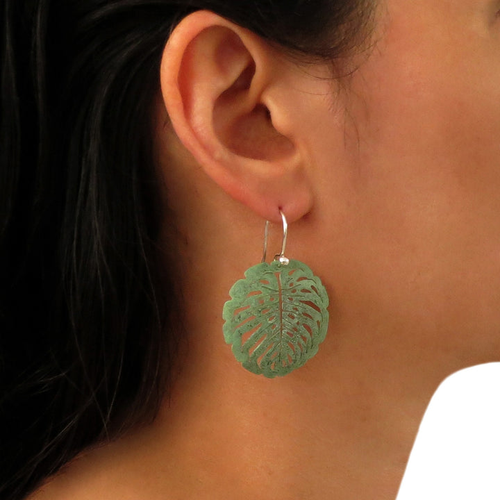 Large Handmade Solid Copper and 925 Silver Leaf Design Earrings