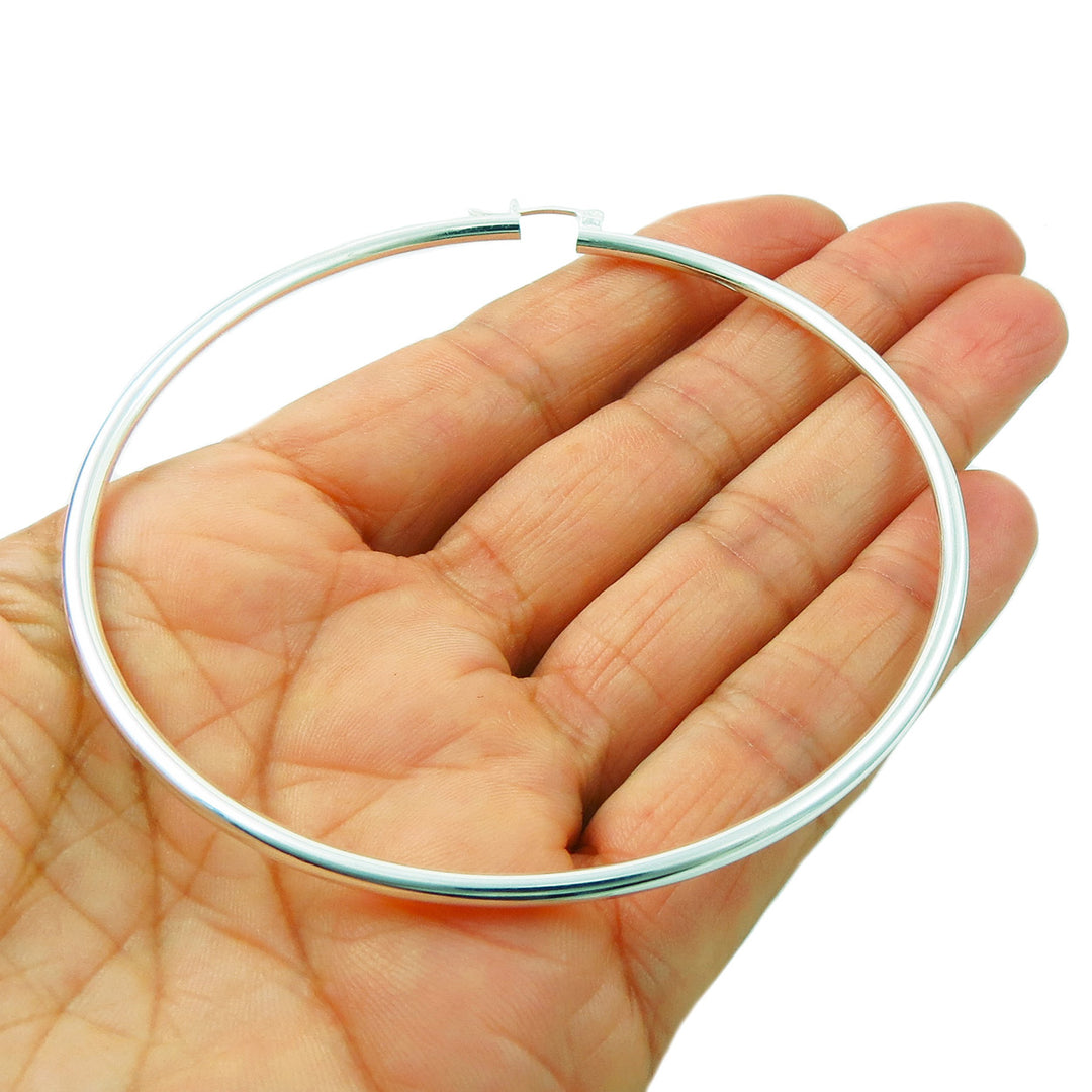 Large Silver Tube Hoop Earrings