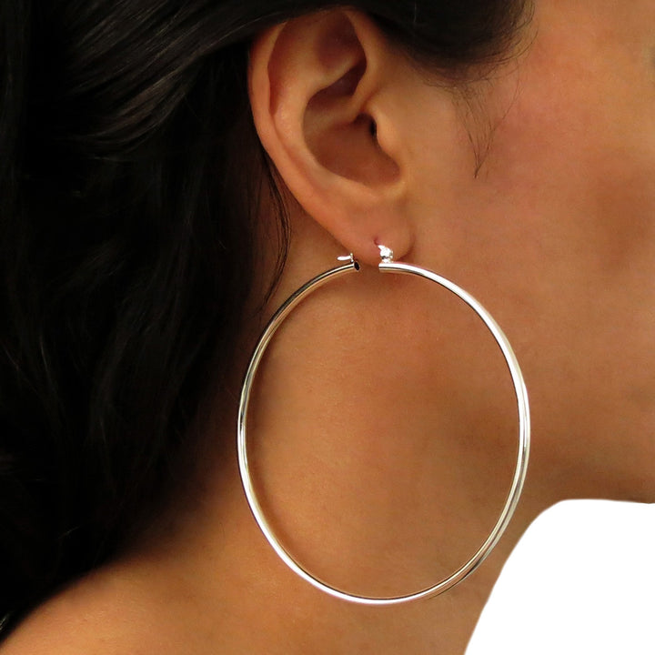 Large Silver Tube Hoop Earrings