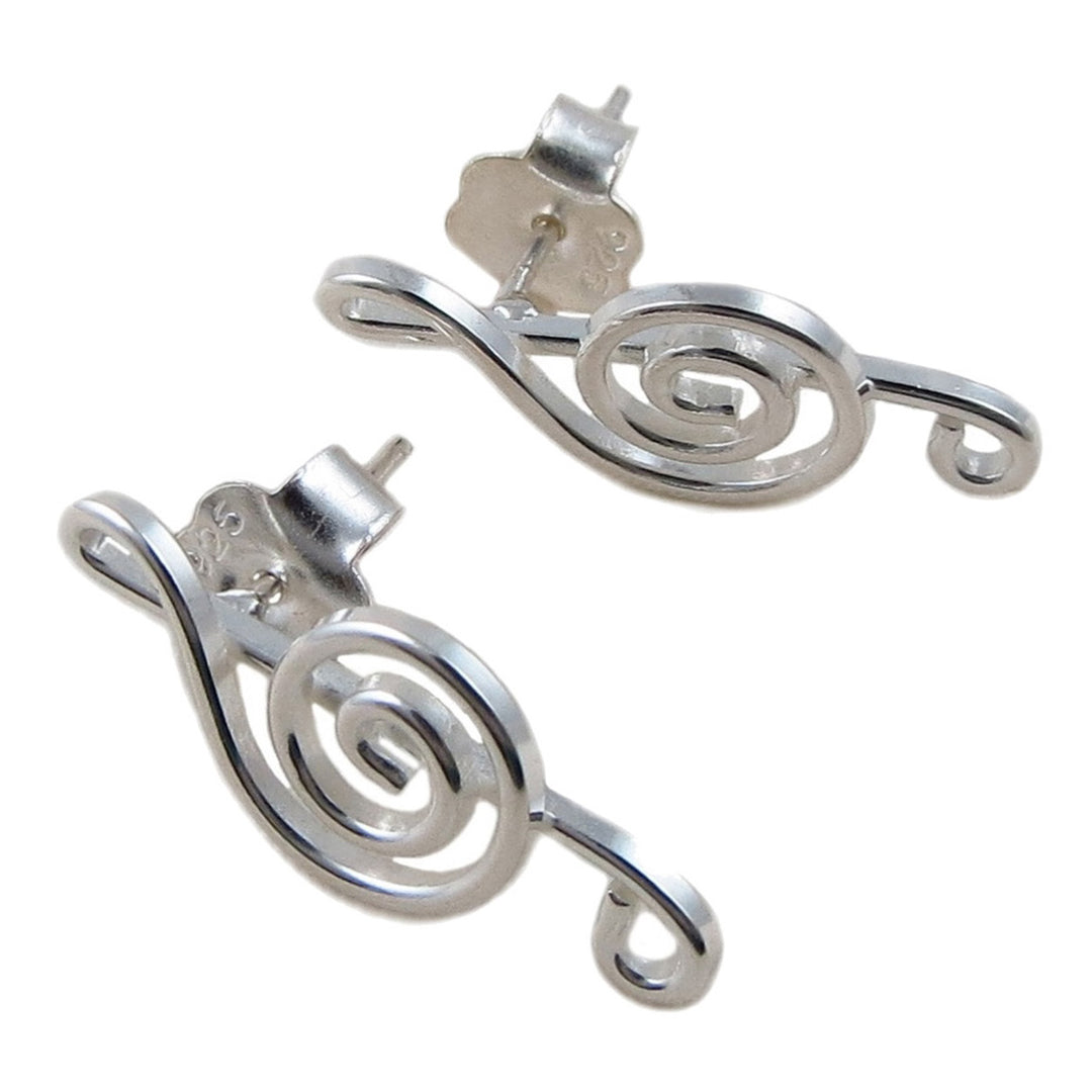 Solid 925 Silver Treble Clef Musical Note Earrings