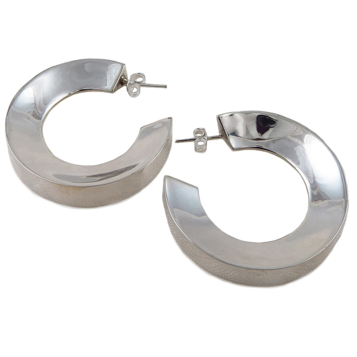 Wide Handmade 925 Sterling Silver Triangle Edge Hoop Earrings