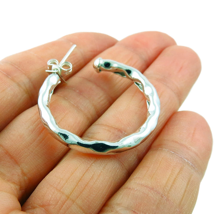 Large Handmade 925 Sterling Silver Taxco Hammered Hoop Circle Earrings